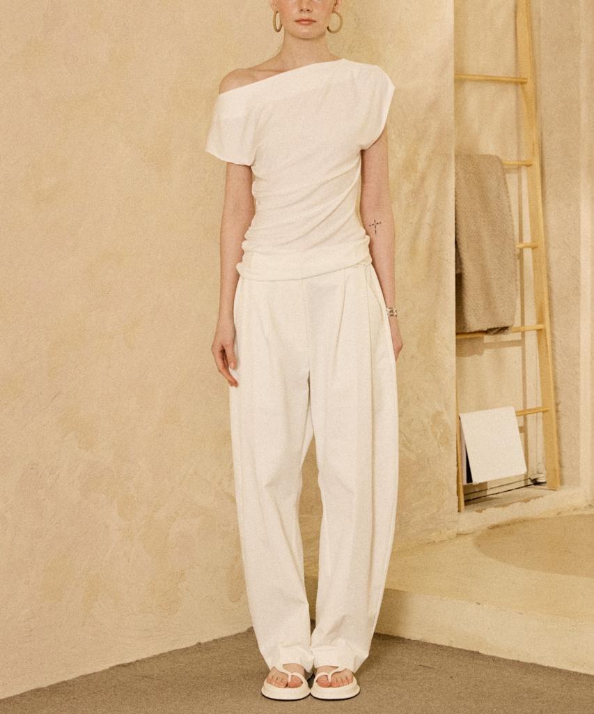 PADO SEOUL Stretch Nylon Barrel Pants White