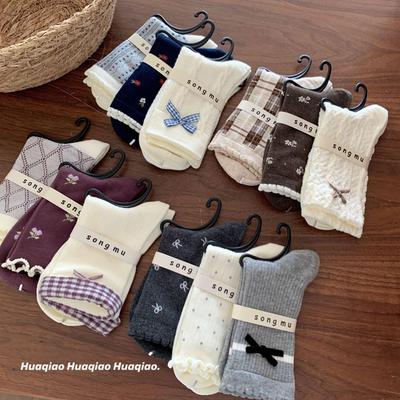 Songmu Designer Bowknot Women's Mid-Calf Socks - Korean Style Autumn/Winter New Arrivals