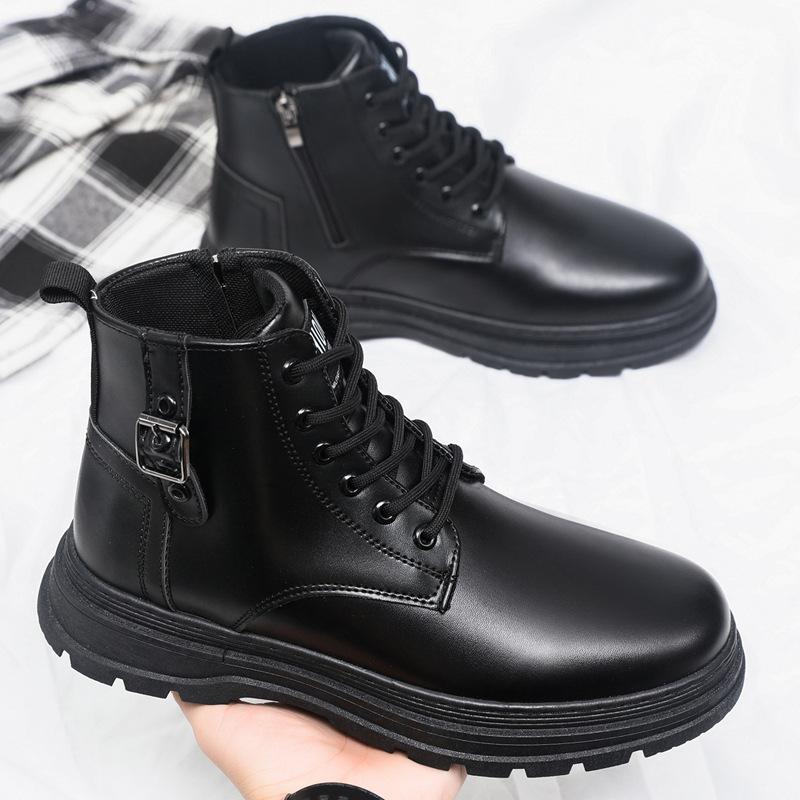 Large size Martin boots men's side zipper autumn fashion trendy men's outdoor black medium top short boots tooling boots