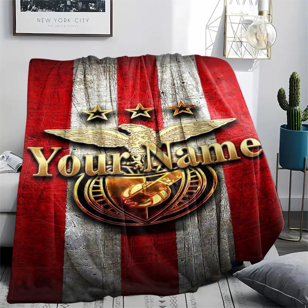 1PC Benfica Crest Custom Name Patterned Flannel Blanket Suitable For All Seasons For Home Decor Warmth And Comfort Gifts Holiday Present