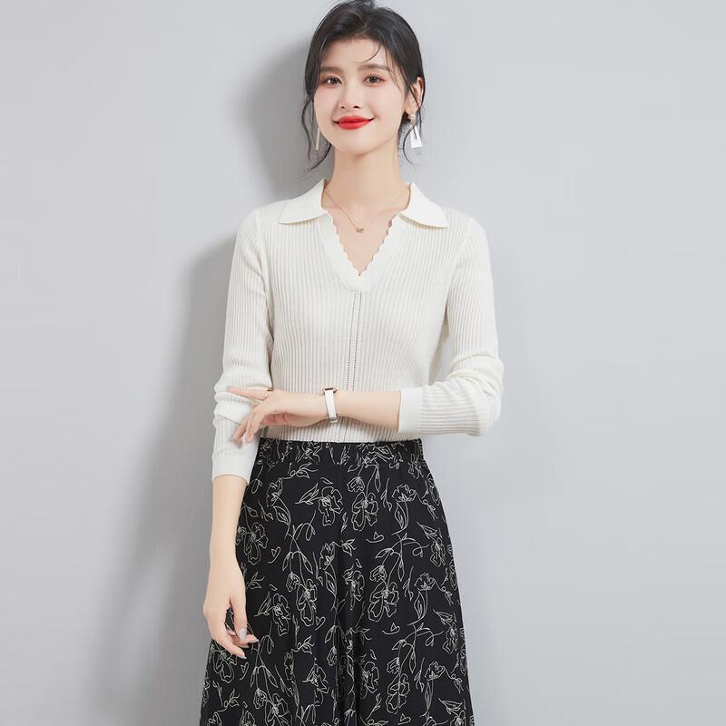 

Jinjuan 2025 Autumn Women s Semi-Open Collar Ribbed Lamb Wool Blend Sweater M