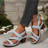 Fashion Classic Round Toe Back Strap Sandals Women 2025 Summer Square High Heels Shoes Women Daily Solid Blue Comfortable Shoes