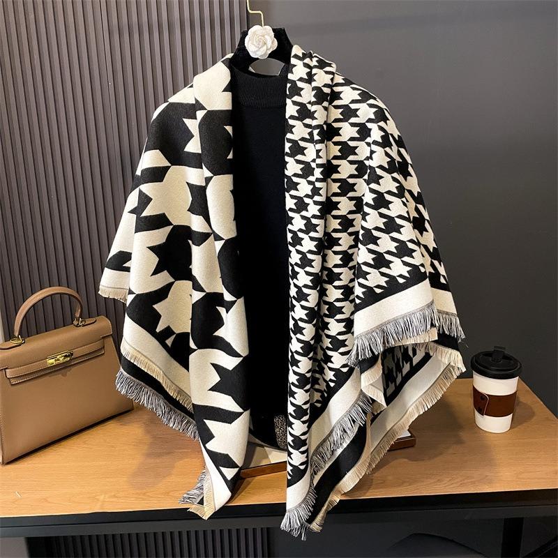 New Imitation Cashmere Scarf for Women Korean Version Contrasting Color Autumn and Winter Warm Couple Scarf British Fashion Long Shawl