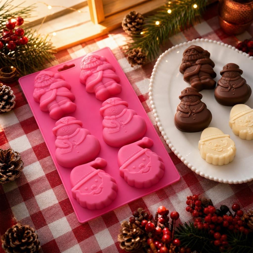 Silicone Mold for Christmas Cake and Cookie Baking Santa Claus Snowman Pudding Chocolate Mold Flexible Non-Stick Kitchen Tool