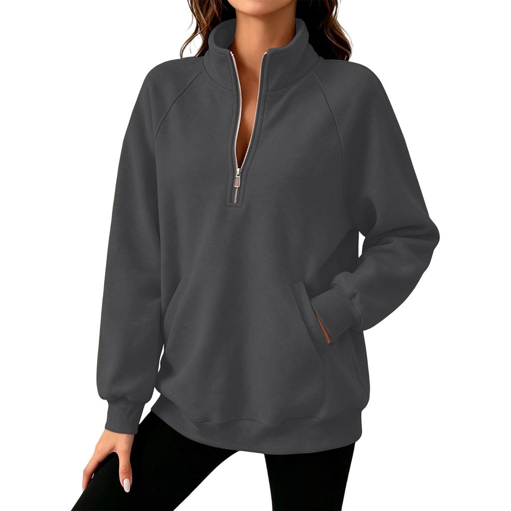 Women's Fashion Casual Half Zip Sweatshirt Color Loose Fit for Everyday Wear