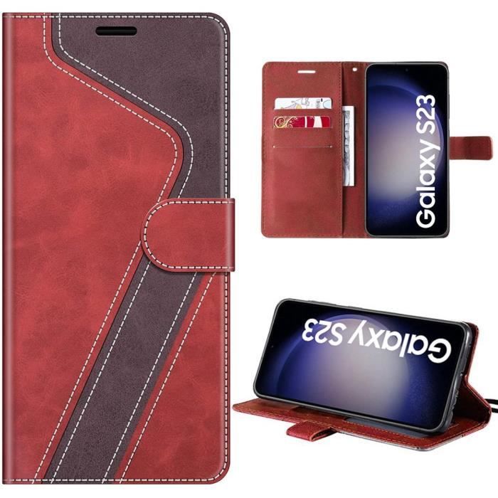 Protective Case - Booling - for Samsung Galaxy S23 - Two-tone Red and Brown - Leather Effect - Shockproof