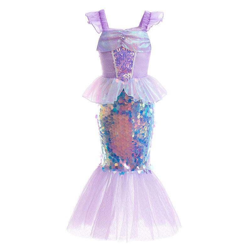 Meerjungfrauenkostüm Kleid Mädchen 3-8 Jahre Prinzessinnen-Partykleid Mit Halskette Krone Zauberstab Zubehör-Set