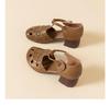 2026 Summer Women's Chunky Heel Leather Sandals - Soft Sole, Retro Hollow-Out Design