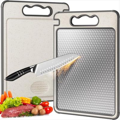 Double Sided Antibacterial 304 Stainless Steel Plastic Cutting Board Household Kitchen Food Grade PP Wheat Straw Chopping Board