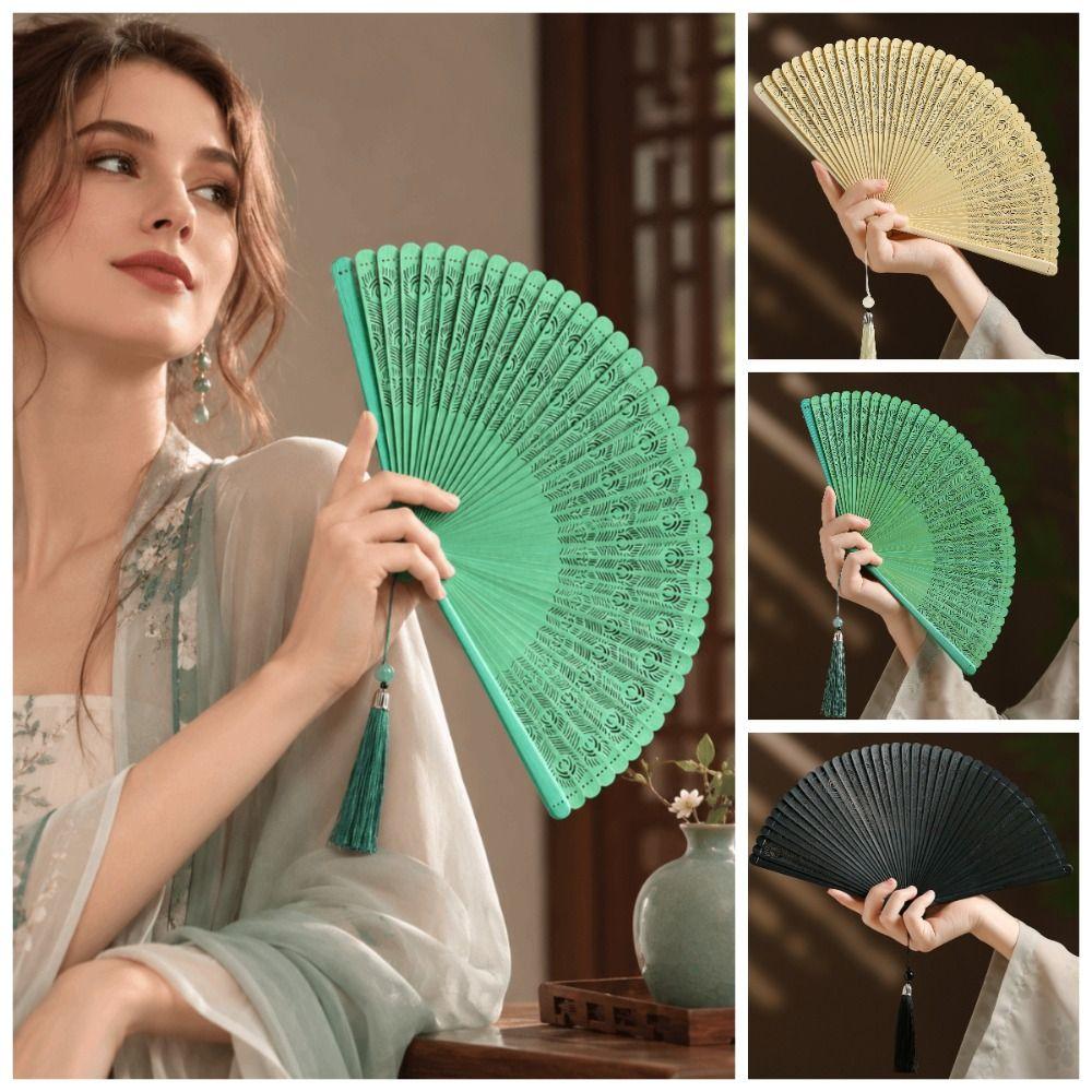 Solid Color Tassel Folding Fan Portable Kimono Fan Fashion Folding Bamboo Fan Hanfu Accessories