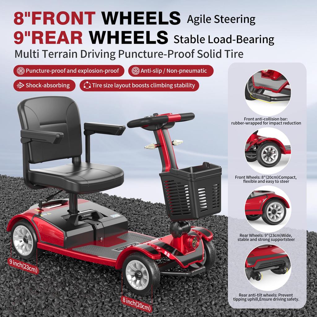 24V 300W Elektrischer Mobilitätsscooter für Erwachsene – Faltbarer 4-Rad-Elektroscooter, 35 km Reichweite, 190 kg Last, Magnetbremse, 15° Steigung