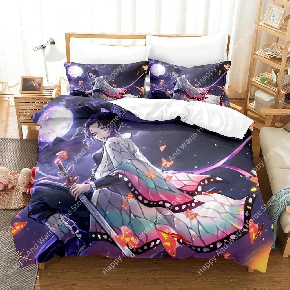 3D-Druck Kochou Shinobu Bettwäsche Anime Demon Slayer Bedrucktes Bettwäsche-Set Bettbezug Kissenbezug Bettwäsche-Set Leinenlaken Bettdeckenbezug