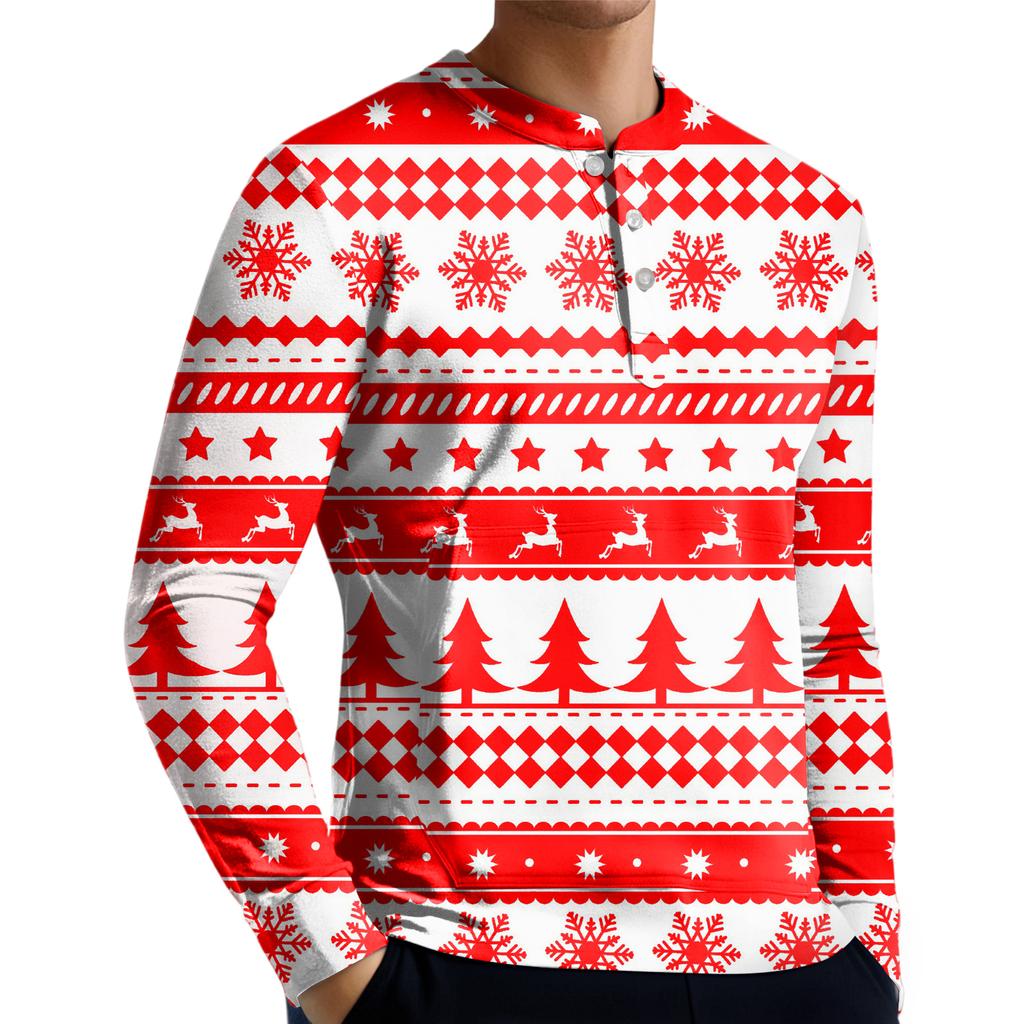 Men's Casual Button-Down Sweatshirt Fashion Printed Long Sleeve Shirt Pullover