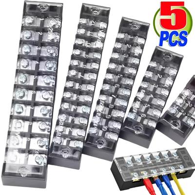 Dual Row Strip Barrier Terminal Block Screw Connection Cable Terminal 4/5/6/8/10Positions Insulated Fixed Power Wire Connector