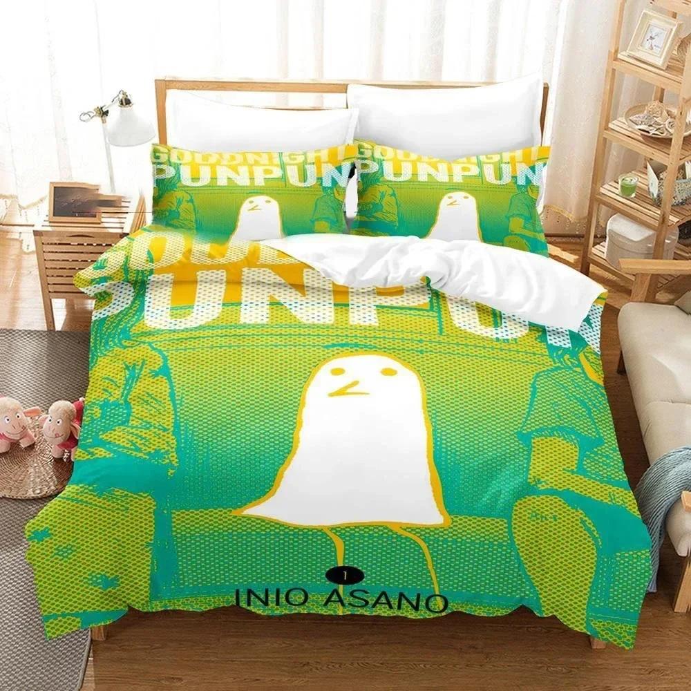 Set de lenjerie de pat imprimat 3D Punpun Oyasumi Goodnight Husa de pilotă Față de pernă Set de lenjerie de pat Cearșaf Lenjerie de pat Husa de plapumă Dimensiuni Full Queen King