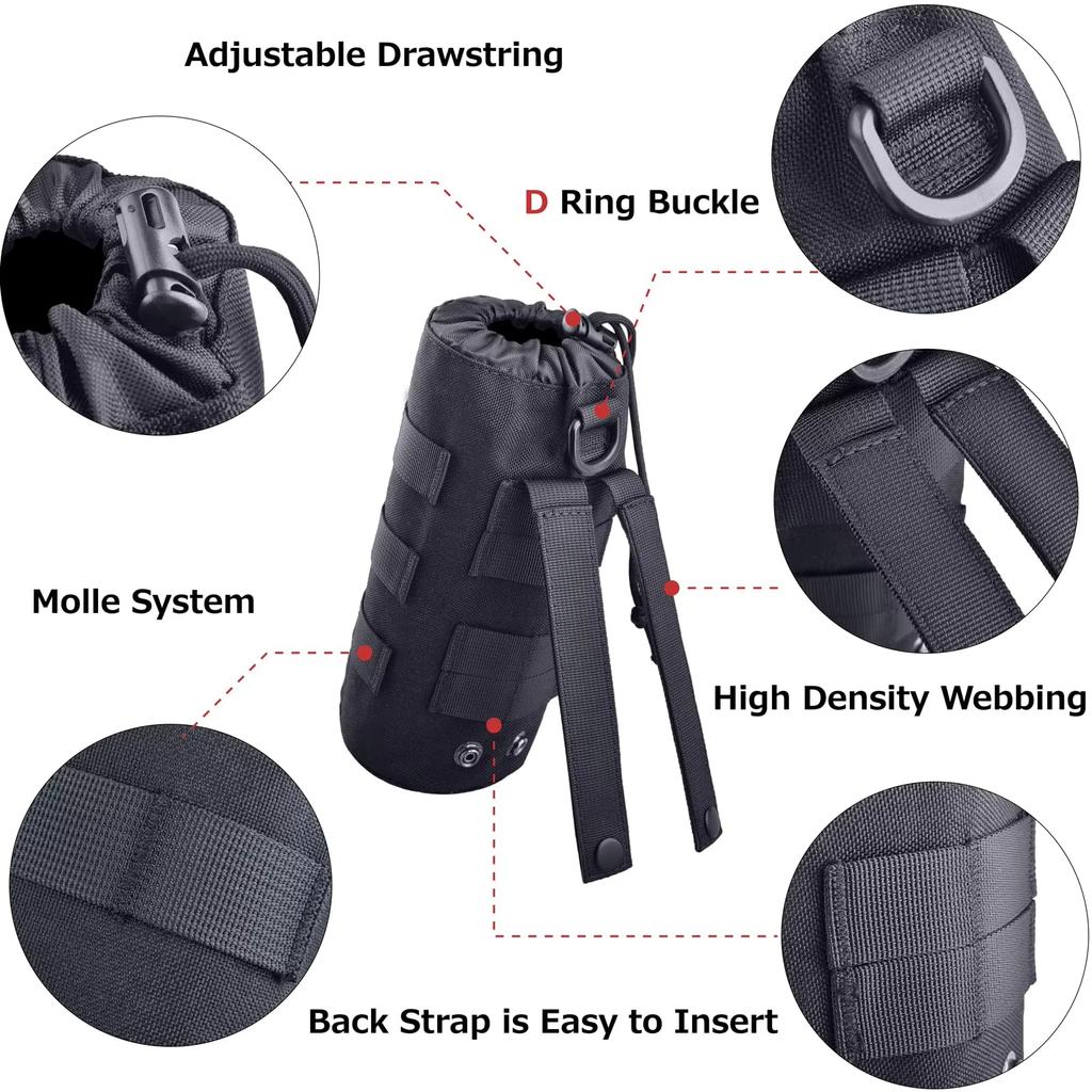 Poche Sac Améliorée pour Bouteilles d'Eau de Sport, Porte-Bouteille d'Eau Tactique à Cordon Coulissant Molle, Sac de Voyage en Maille pour Bouteille d'Eau