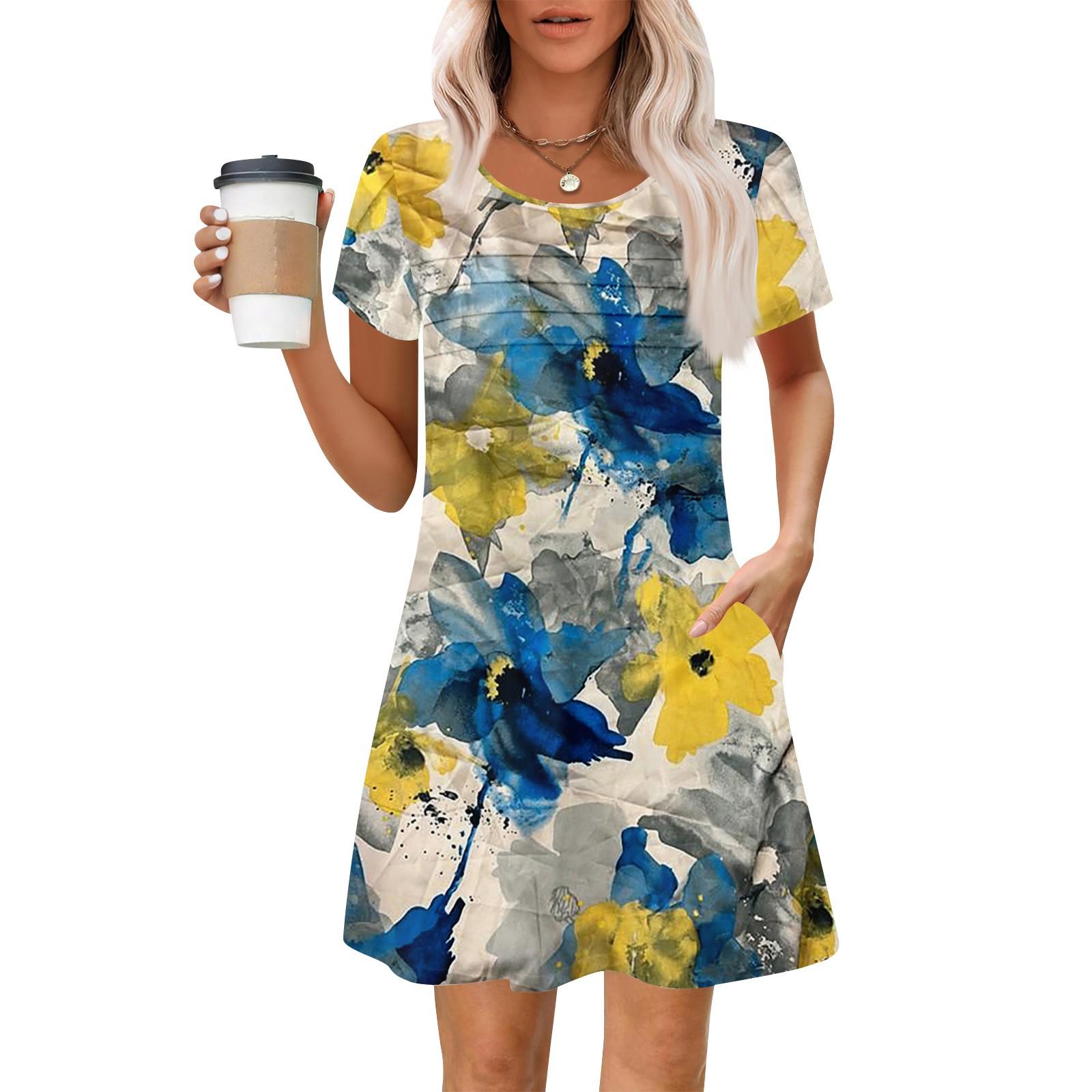 Women s Summer Casual Petal Slim Stripe Pleated Solid Color Dresses XXXL