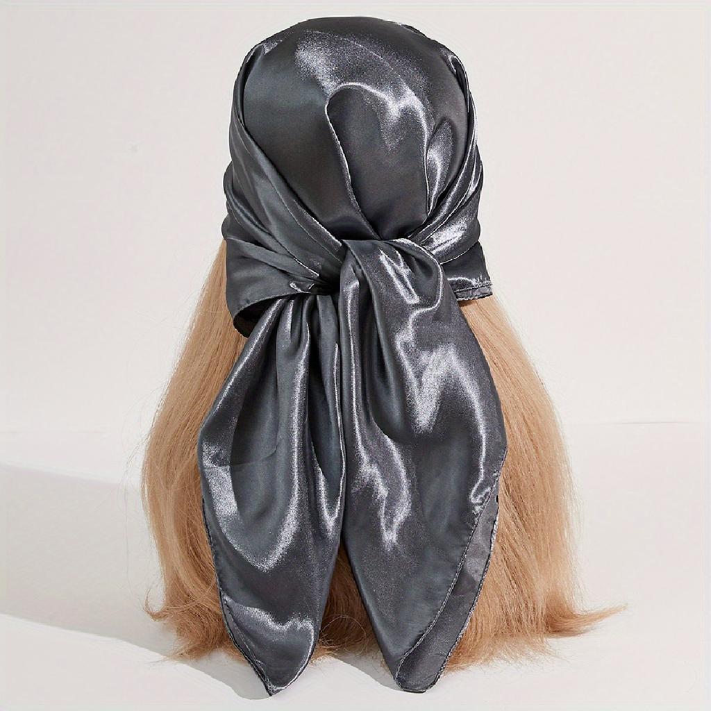 Solid Color Large Bandana Classic Satin Square Scarf Women Imitation Silk Neckerchief Windproof Shawl Head Wrap Hair Accessories