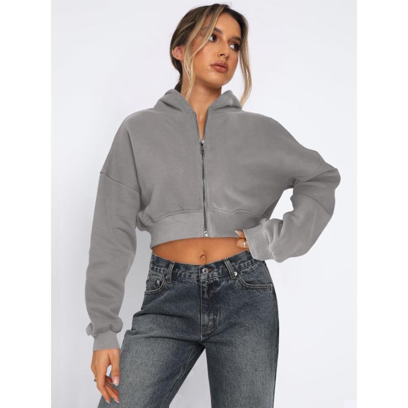 

Новая уличная блузка с длинным рукавом в европейском и американском стиле, кардиган на молнии, темпераментный универсальный худи, повседневная куртка для женщин S