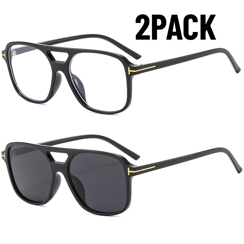 2PACK New Classic Oversized Men Sunglasses Vintage Brand Women Glasses Retro Double Bridges Female Glasses Outdoor Sports UV400