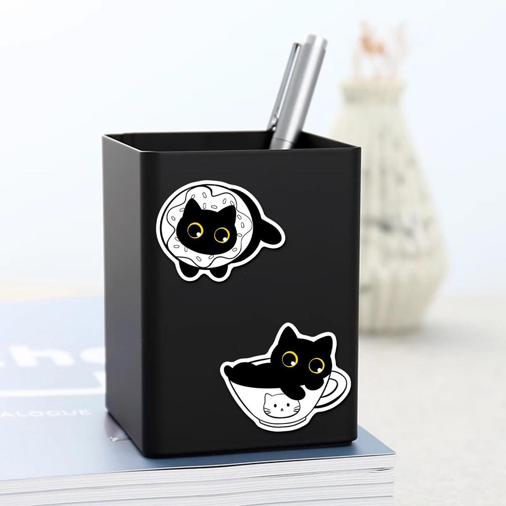 20 Cute Black Cat Waterproof Refrigerator Magnets - Set of 20 Cartoon Kitten Stickers
