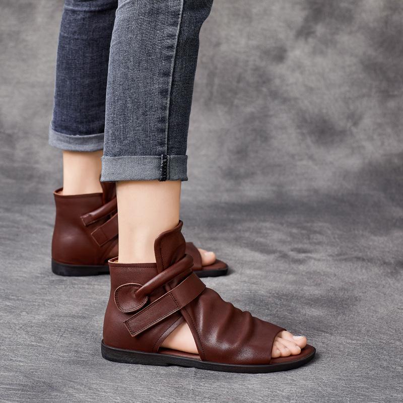 Fashion GKTINOO 2025 Summer Shoes Genuine Leather Cool Boots Women's Handmade Flat Heels Sandals Women High Top Cowhide Open Toe Zipper