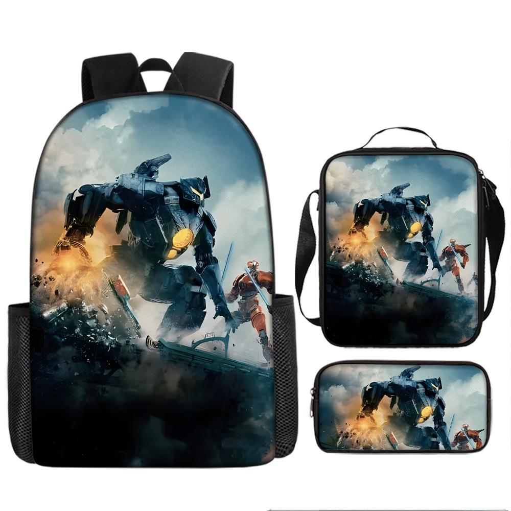 Pacific Rim schoolbag, primary and secondary school students, boys, mecha war, monster backpack, kindergarten burden reduction three-piece set