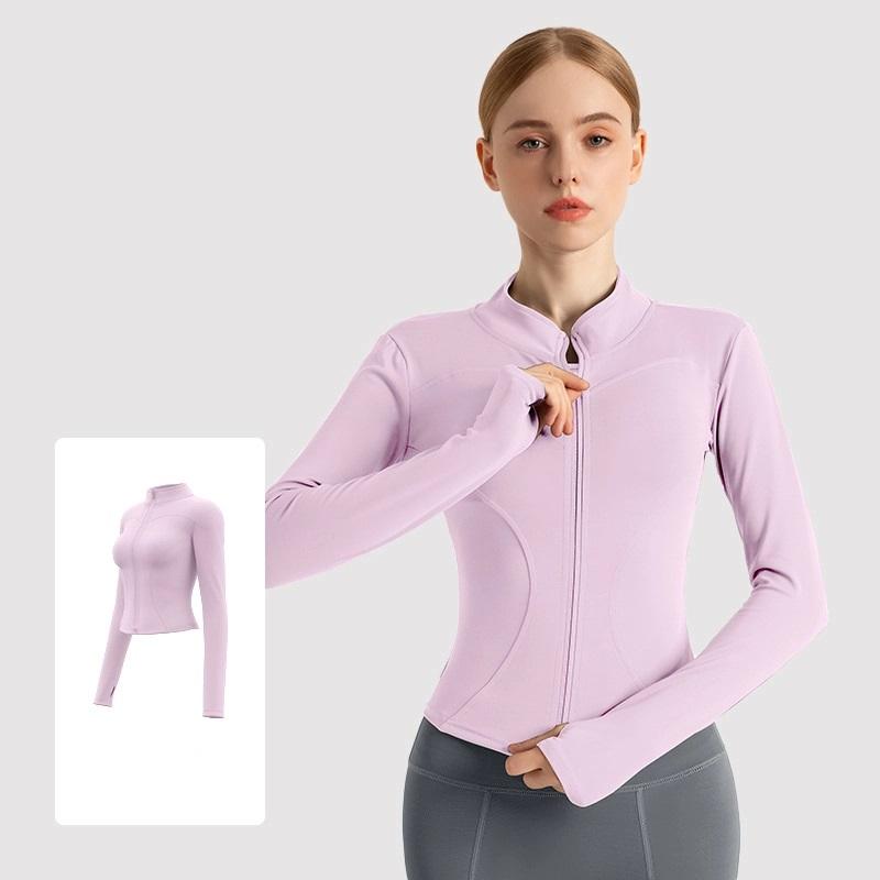 Högstretch Damyogakläder, Utomhuslöpningssportjackor, Tunna Fitness Långärmade Enfärgade Solskyddstoppar