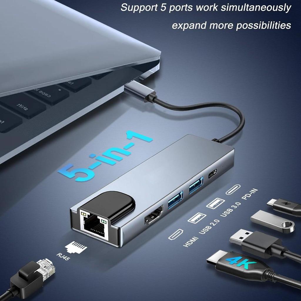 5-in-1 USB-C Hub: Multifunctional Expansion Dock for Mobile Phones, Tablets, and Laptops