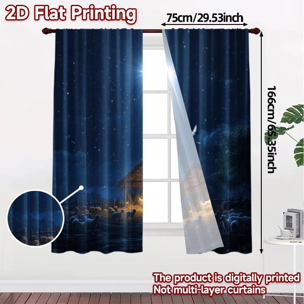 Set Of 2 Modern Flat Printing Curtains Without Rod Bethlehem Night Fashionable Polyester Gifts Curtain Made