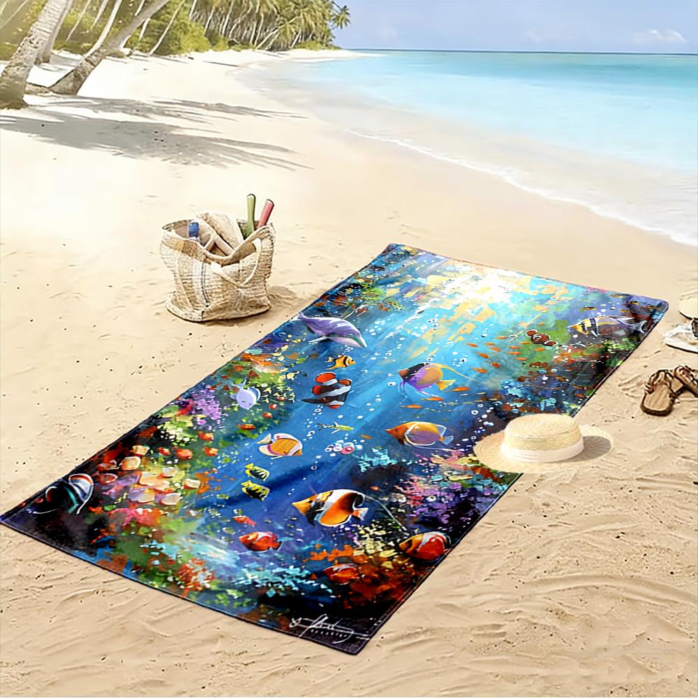Colorful Underwater Coral Reef Scene Beach towel quick-drying for travel outdoor sports jogging beach and swimming