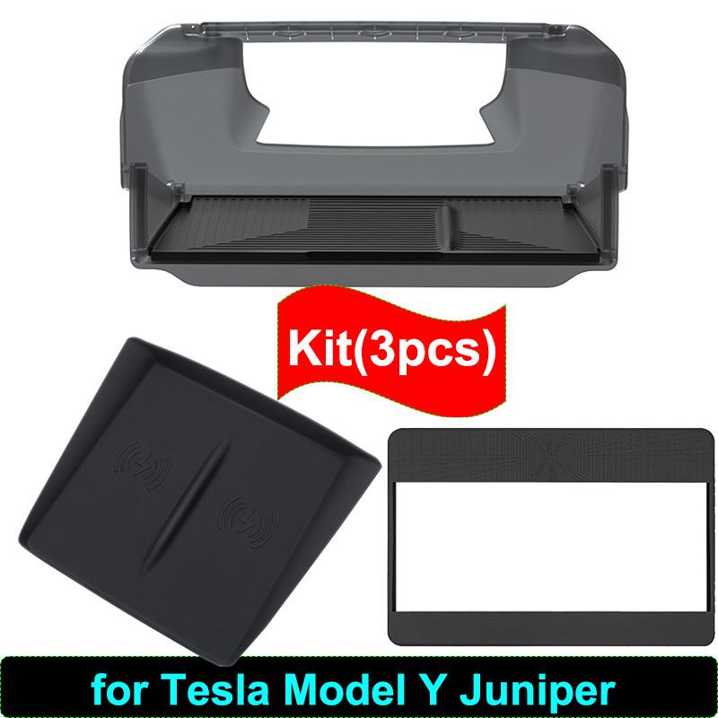 For Tesla Model Y Juniper 2025 Accessories Under-Screen Storage Organizer Box Center Console Screen Protect Trim Charge Pad Mat