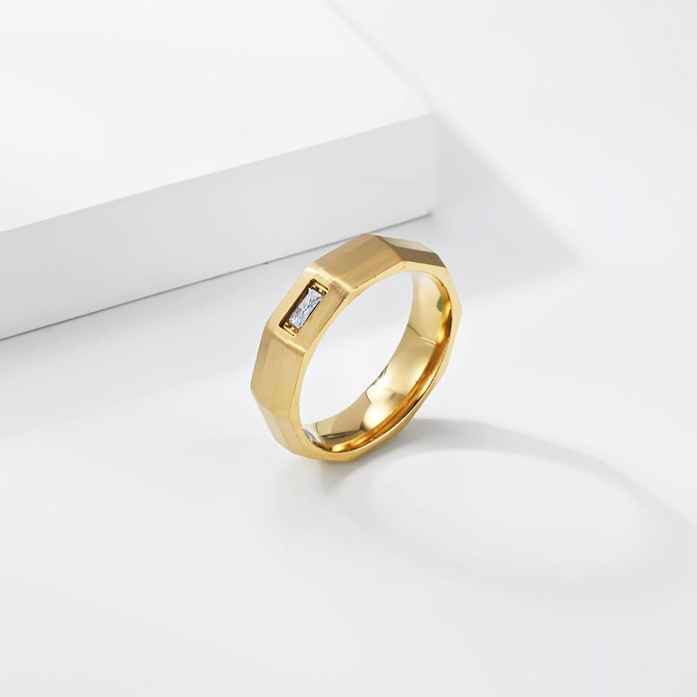 Unisex Geometric Faceted Titanium Steel Ring Minimalist Angular Cut Band Niche European American Street Style Fashion Jewelry