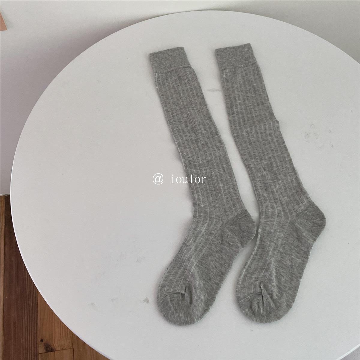 Show Thin Silk Knitted Medium Tube Socks Solid Color Fashion Basic Socks Vertical Stripe and Knee Socks Women s One size