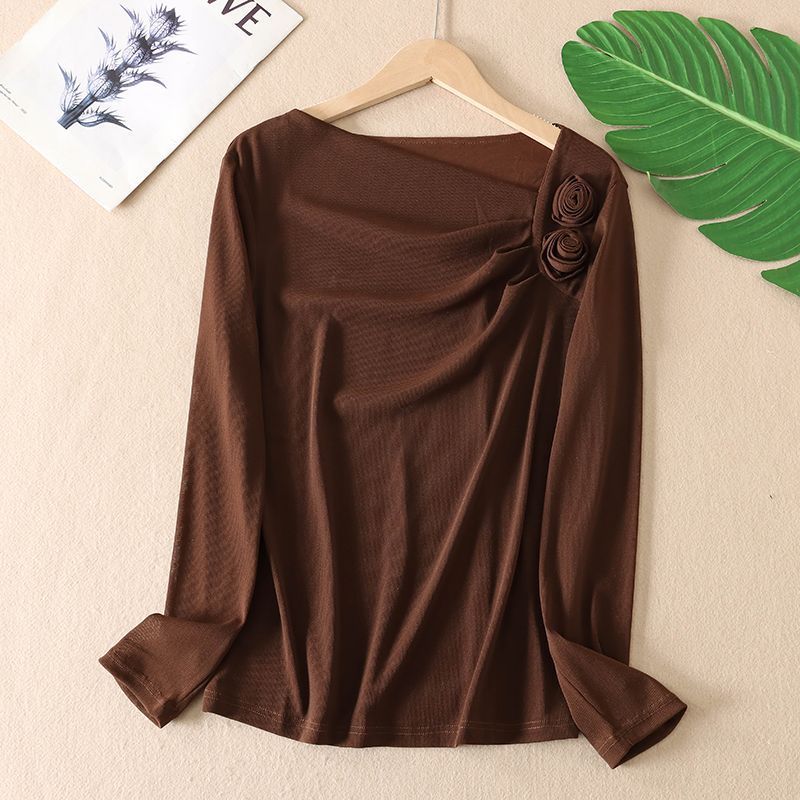 

W2111 Мода Двухслойная сетка Анкела Красные цветы Coffee 4XL