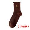 3 Pairs of Women's Socks Set Spring and Summer Thin Breathable Ruffle Edge Socks All Cotton Cute Women's White Printed Socks