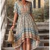 Ladies Vintage Long Floral Print Summer Dress Women Loose Casual Button Bohemian Beach Dress Women Sundress Robe Vestidos Female