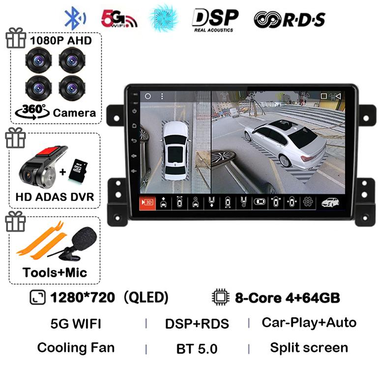 Android 14 Carplay Auto 4G+WiFi DSP For Suzuki Grand Vitara 2005-2015 Car Radio Multimedia Video Player GPS Head Unit Stereo BT