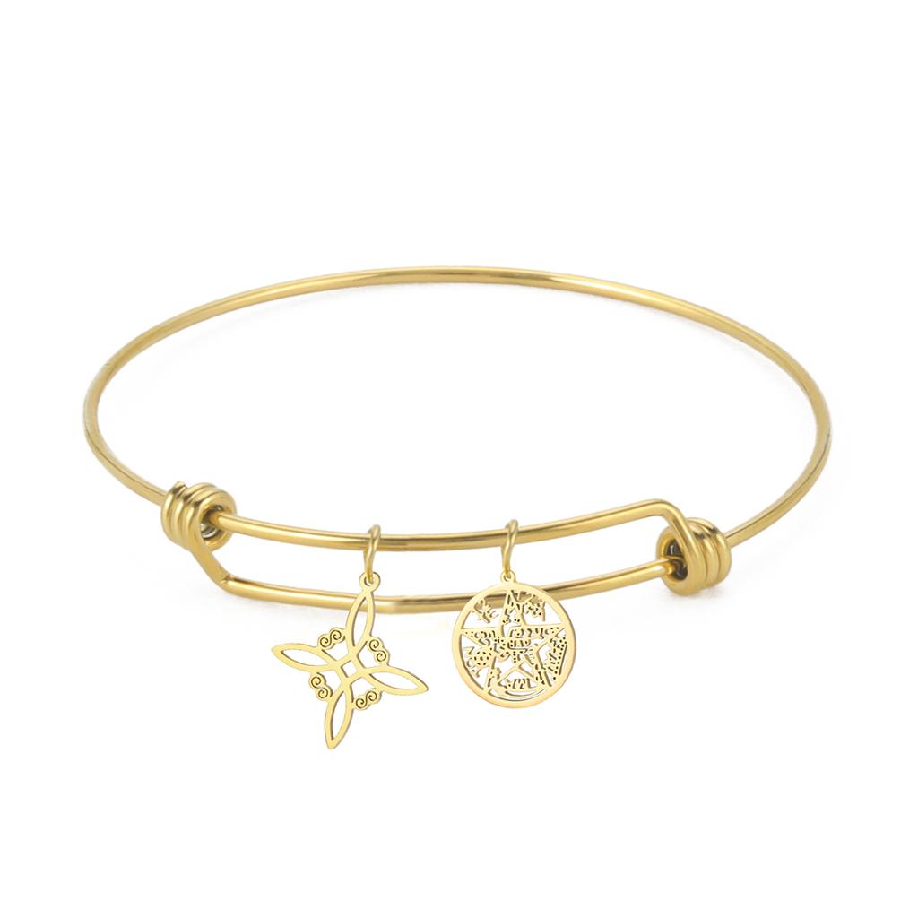 Witch Knot Bangles Adjustable Stainless Steel Pentacle Tetragrammaton God Name Bracelet Double Protection Amulet Jewelry
