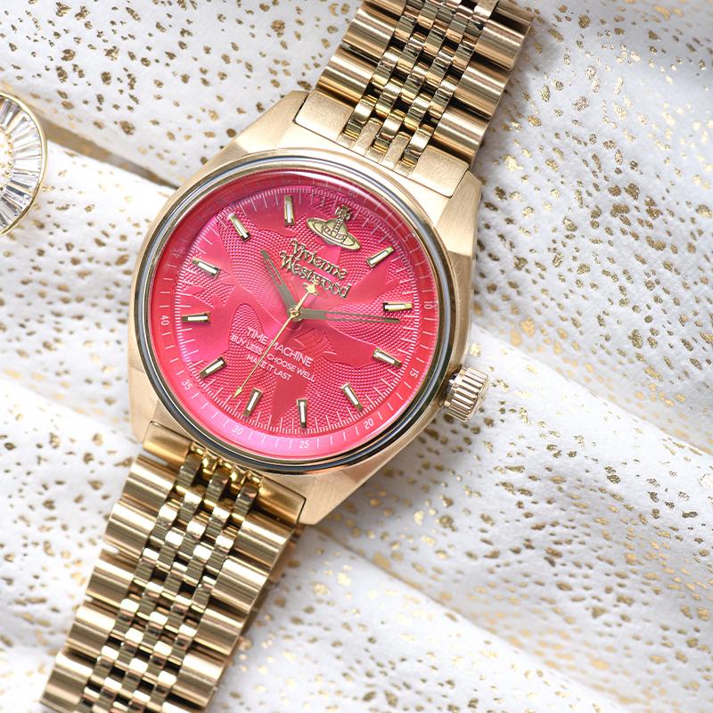 VIVIENNE WESTWOOD Quartz Watch Stainless Steel Strap Pink Dial Gift Box Classic Saturn Women Watches Fuchsia DWVV251RRGD