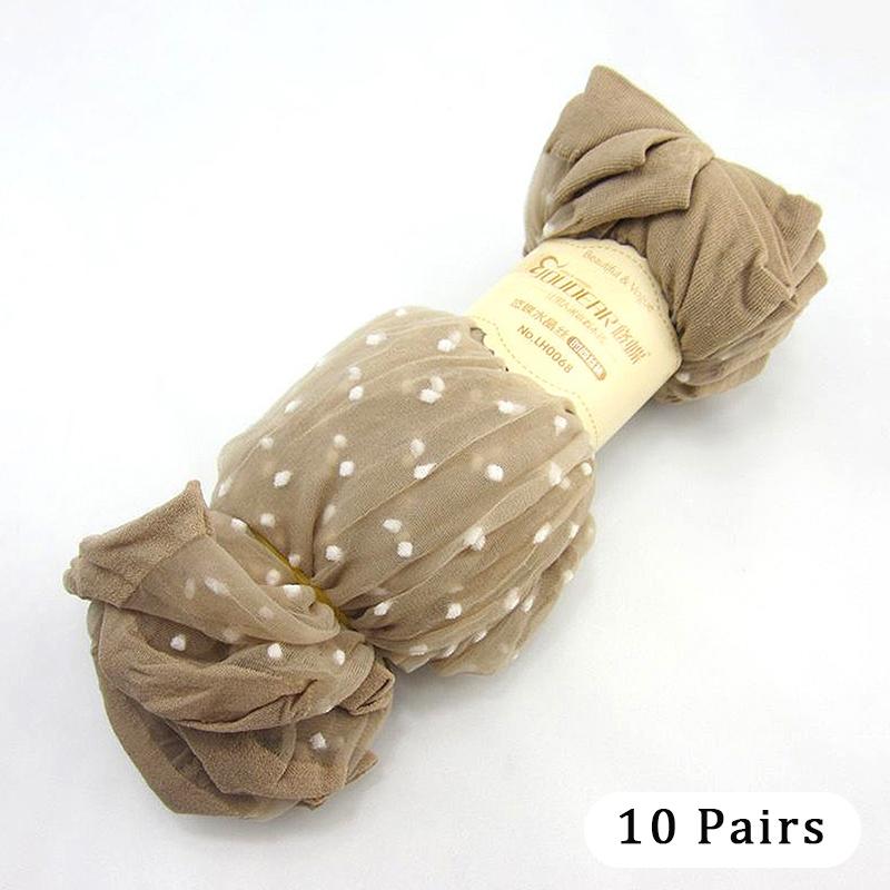 

10Pairs Ultrathin Transparent Socks For Women Polka Dot Silk Socks Summer Short Breathable Non-Slip Stretch Socks