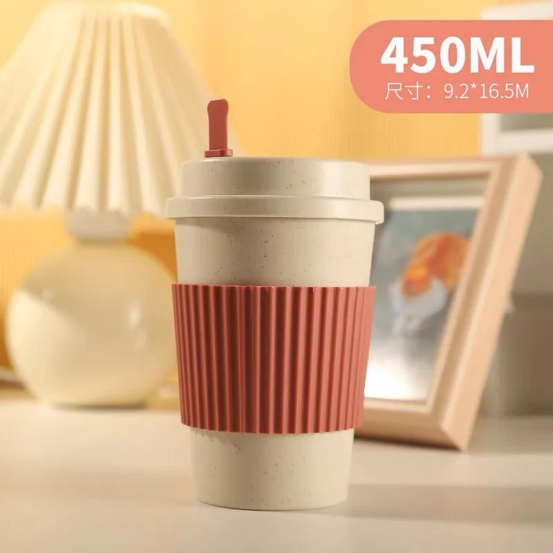 450ml šálky na kávu s víčky Pšeničná sláma Opakovaně použitelný přenosný šálek na kávu Lze mýt v myčce na kávu Hrnek na kávu Cestovní šálky na čaj