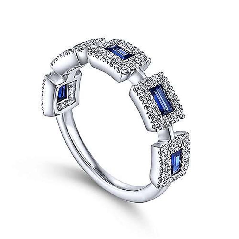 Shein Inlaid Blue Square Zircon Ring Women'S Fashion Engagement Band Ring