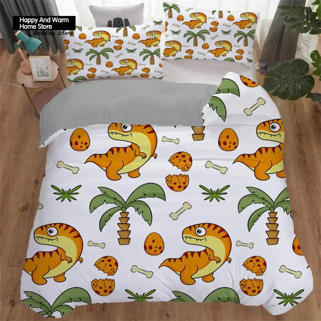 Cartoon Dinosaur Toddler Bedding Set Cartoon Animals Duvet Cover Microfiber Quilt Cover With Pillowcases For Boys Girl Teen
