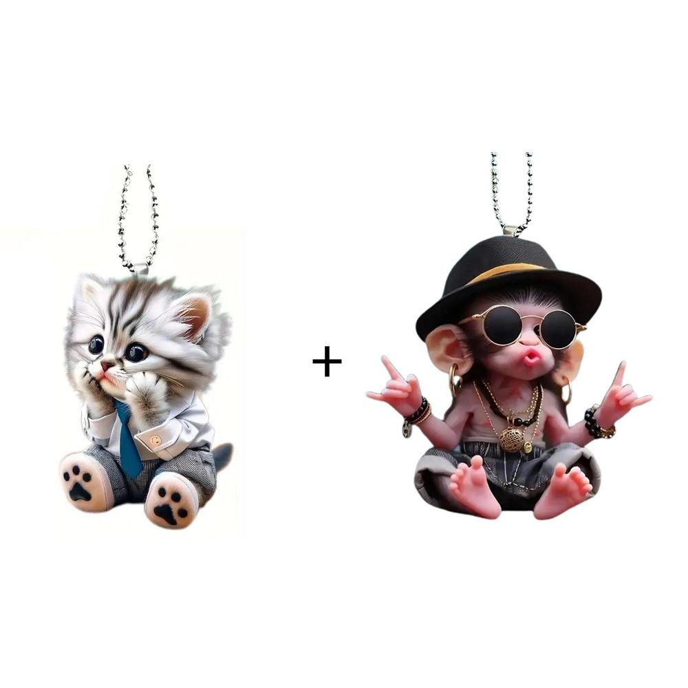 Acrylic 2D pendant cartoon cat/monkey Car interior Ordinary Key tool Rearview mirror decoration Backpack pendant car decoration