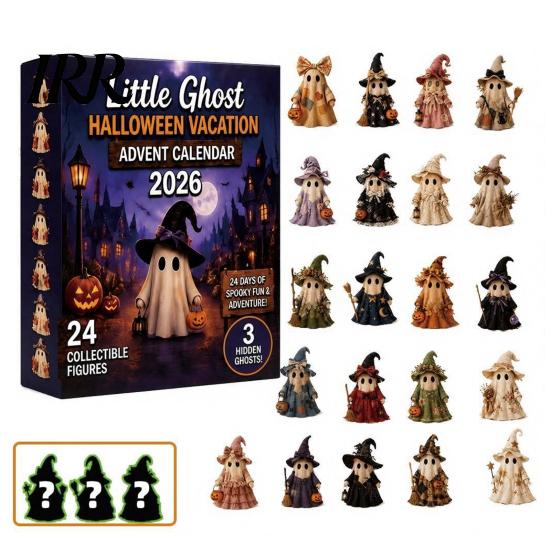 Halloween Holiday Decoration Advent Calendar, 24 Days Ghost Countdown Calendar with Reusable Collectible Figures, Gifts for Kids Boys Girls