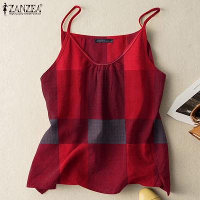 Women Summer Plaid Print Sleeveless Tank Tops Straps Camisoles