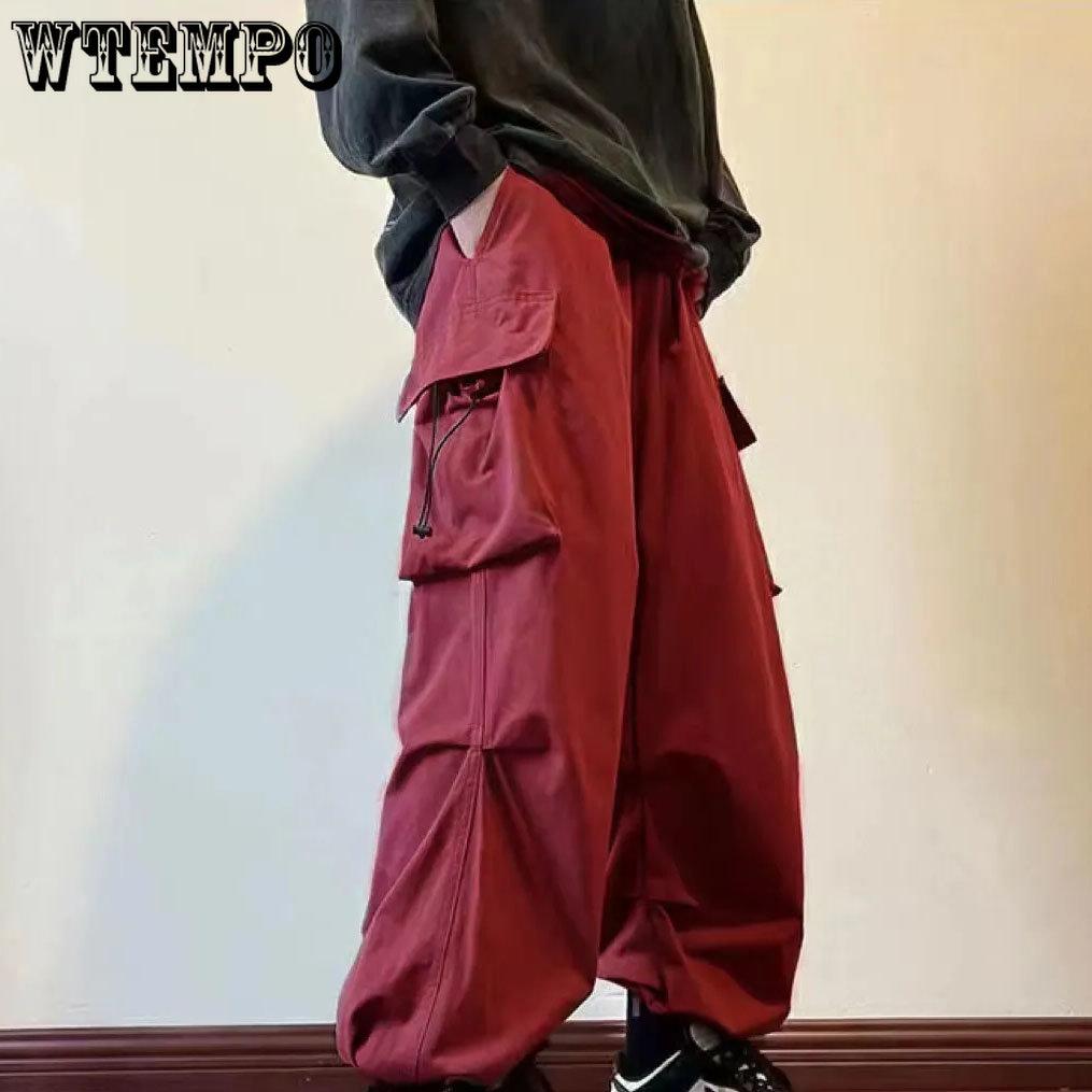 WTEMPO Large Size Cargo Pants Women's High Street Design Hip Hop Loose Leggings Casual Long Couple Wide Leg Pants Streetwear