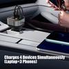 High Power Car Charger PD65W Retractable USB C Cable with 18W USB A /Type C Port Voltages Display Intelligent Protections