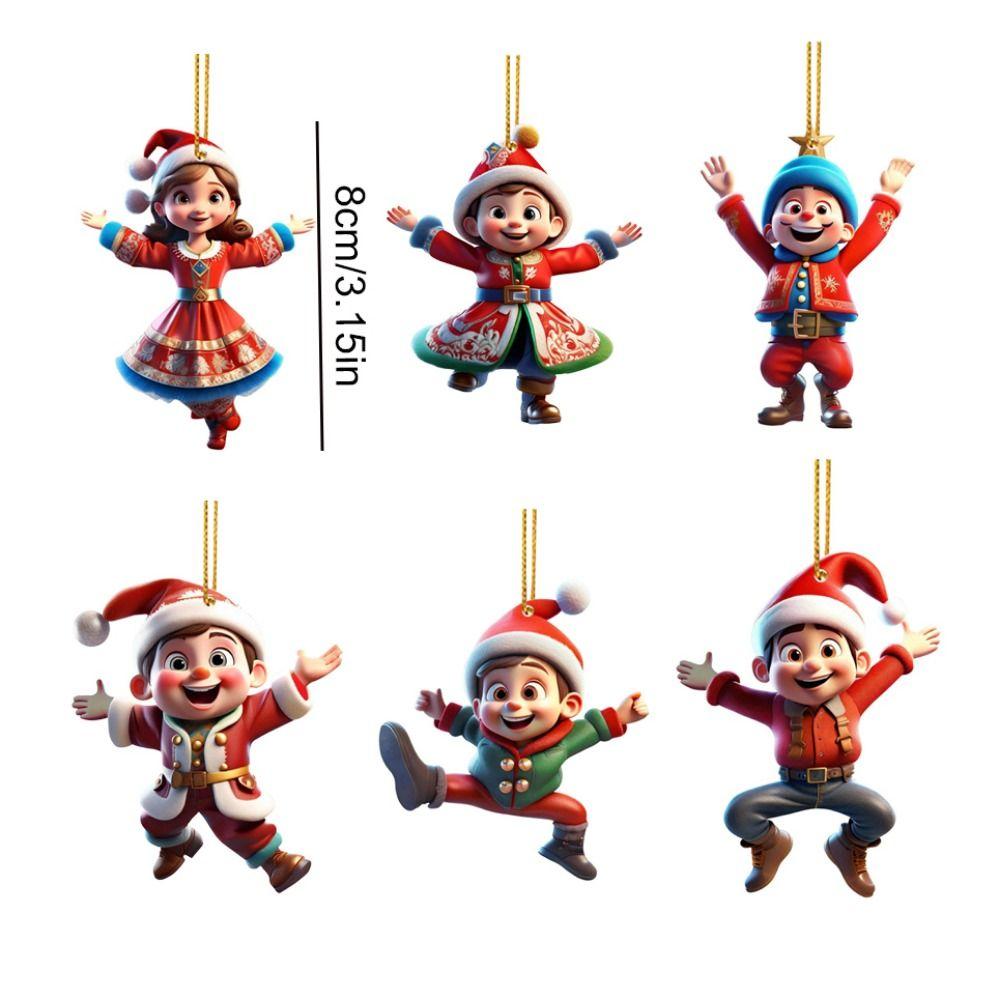 6pcs/set 2D Dwarf Christmas Tree Pendant Acrylic Dwarf Hanging Pendant  Xmas